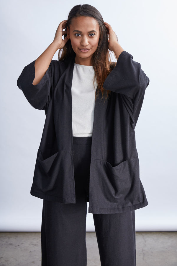 THE RAW SILK OVERSIZED CARDIGAN - JAMIE + THE JONES