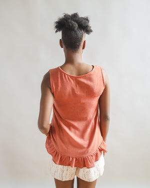 THE NATURALLY DYED GATHERED TANK in LIGHT RAW SILK GAUZE