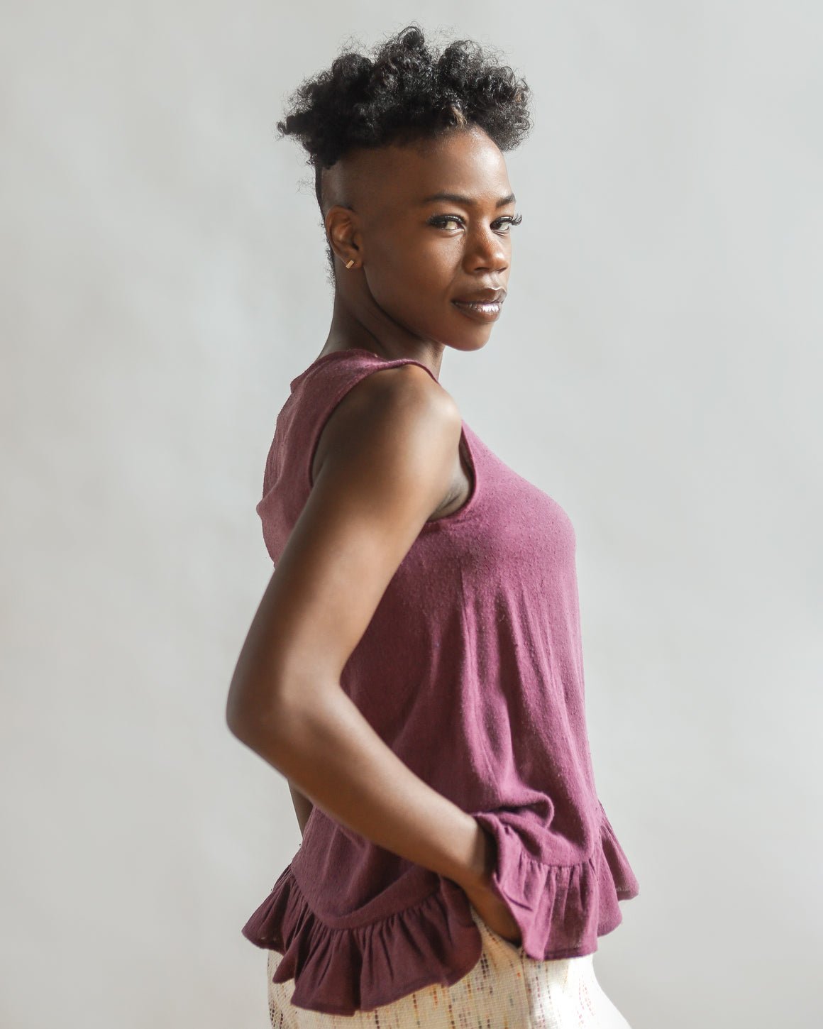 THE NATURALLY DYED GATHERED TANK in LIGHT RAW SILK GAUZE
