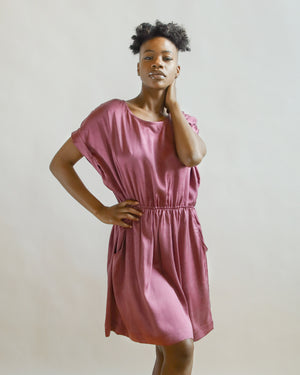 THE NATURALLY DYED SILK GATHER DRESS