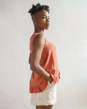 THE NATURALLY DYED GATHERED TANK in LIGHT RAW SILK GAUZE